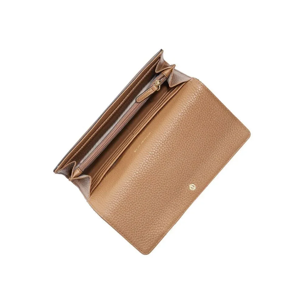 Michael Kors Fulton Carryall Leather Wallet Camel Brown Gold Hardware Classic